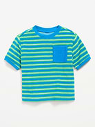 L'image numéro 1 présente T-shirt surdimensionné à manches courtes et à poche en jersey bouclette pour tout-petit