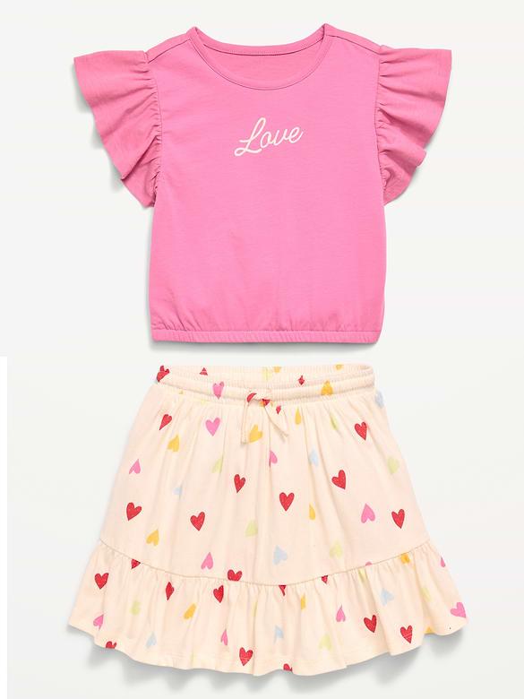 Short-Sleeve Graphic T-Shirt and Skort Set for Toddler Girls