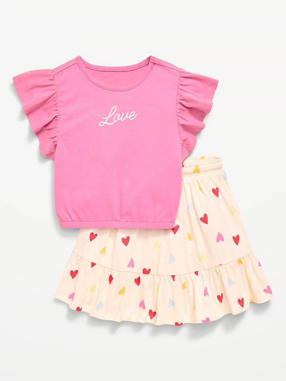 Short-Sleeve Graphic T-Shirt and Skort Set for Toddler Girls