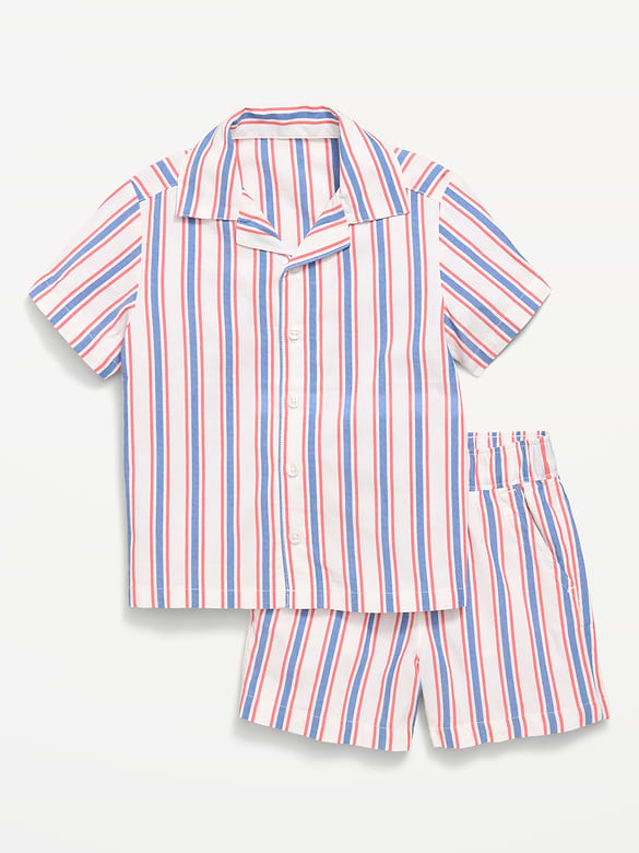 Short-Sleeve Striped Poplin Shirt and Shorts Set for Toddler Boys