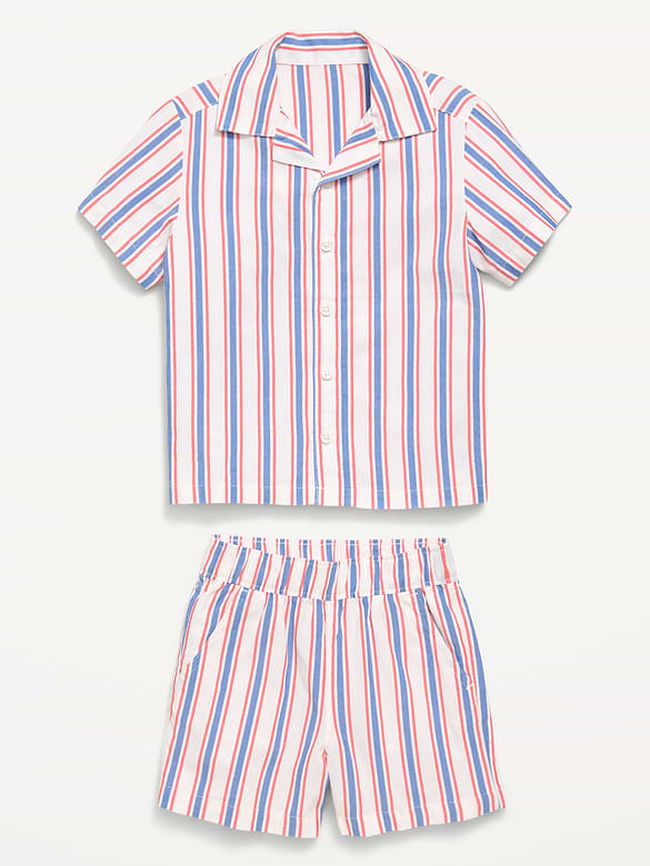 Short-Sleeve Striped Poplin Shirt and Shorts Set for Toddler Boys