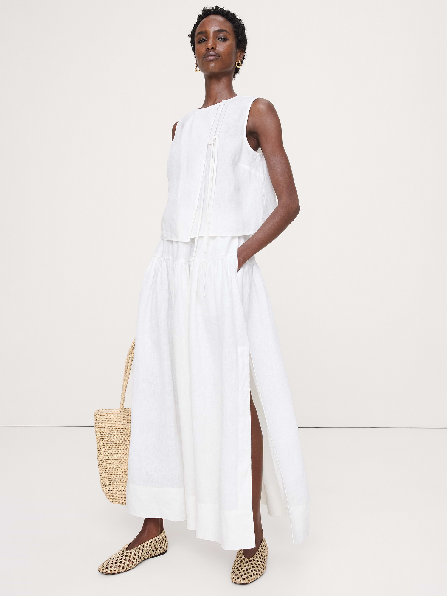 Banana Republic Linen Tiered Tie-Side Maxi Skirt INTERNATIONAL SHIPPING