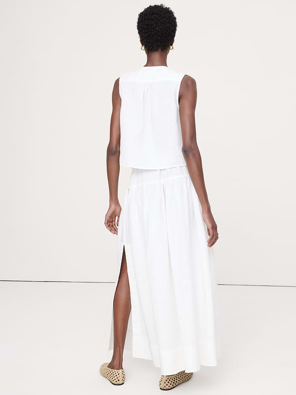 Linen Tiered Tie-Side Maxi Skirt
