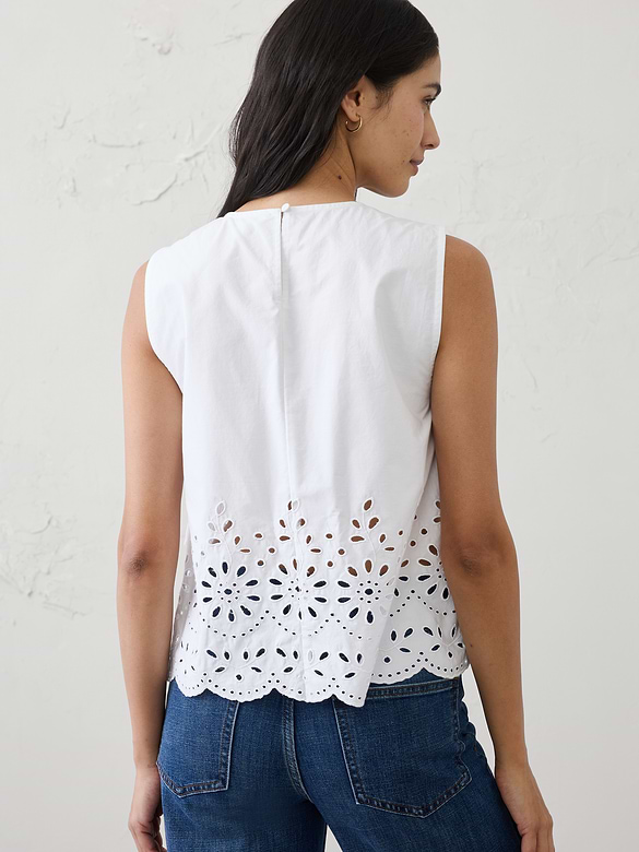 Poplin Cinched-Ties Eyelet Top