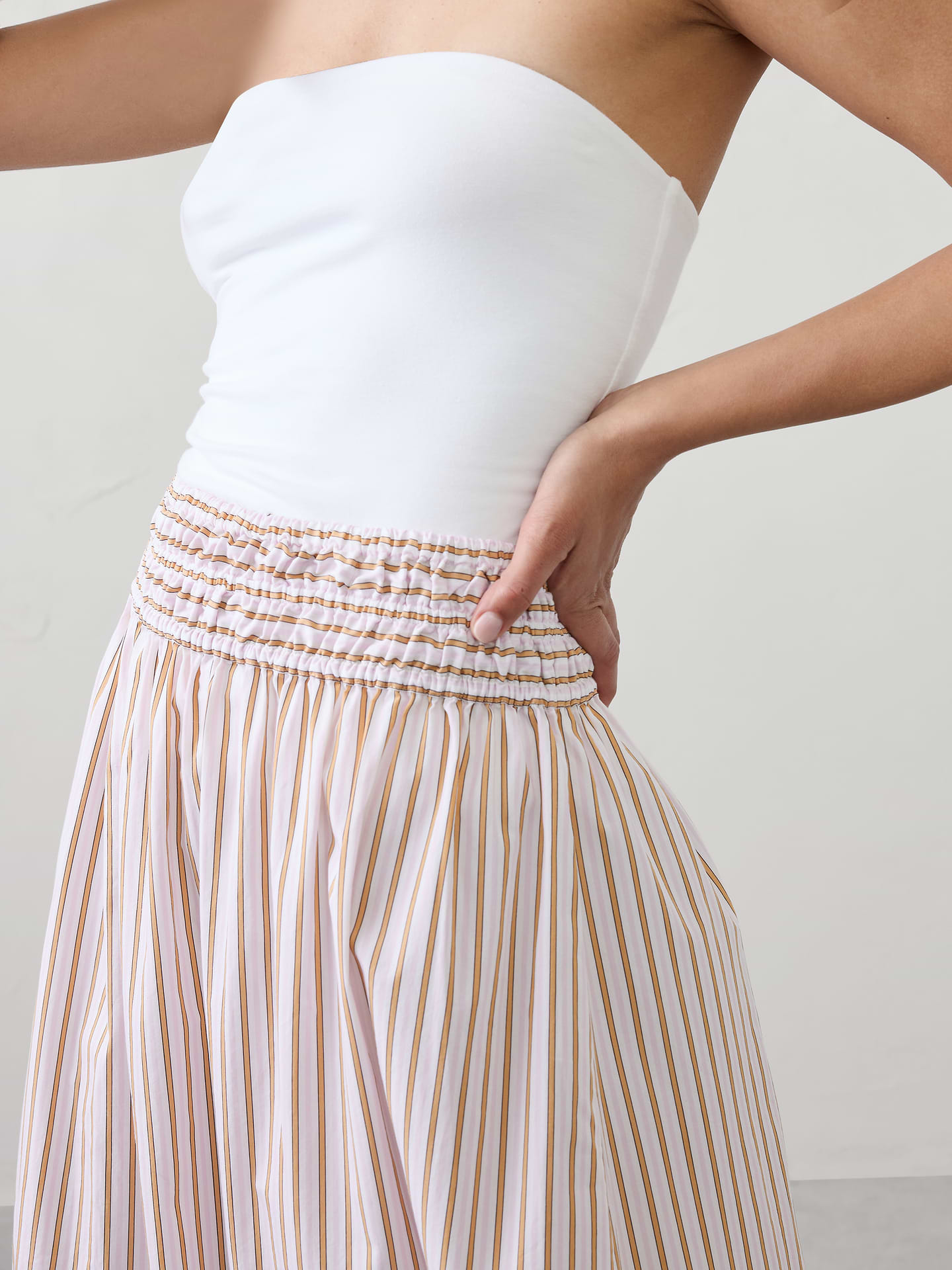 Image number 3 showing, Poplin Smocked-Waist Midi Skirt