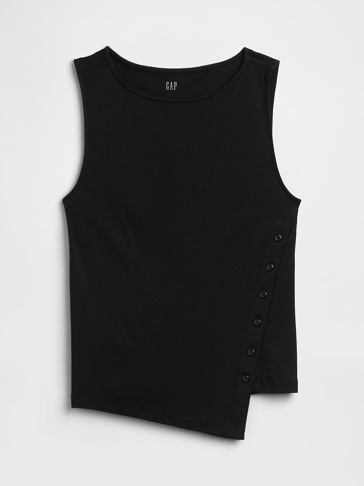 Image 5 of 5, Modern Ribbed Asymmetrical Button-Side Top