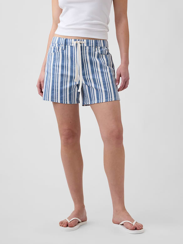 Drawstring Denim Midi Shorts