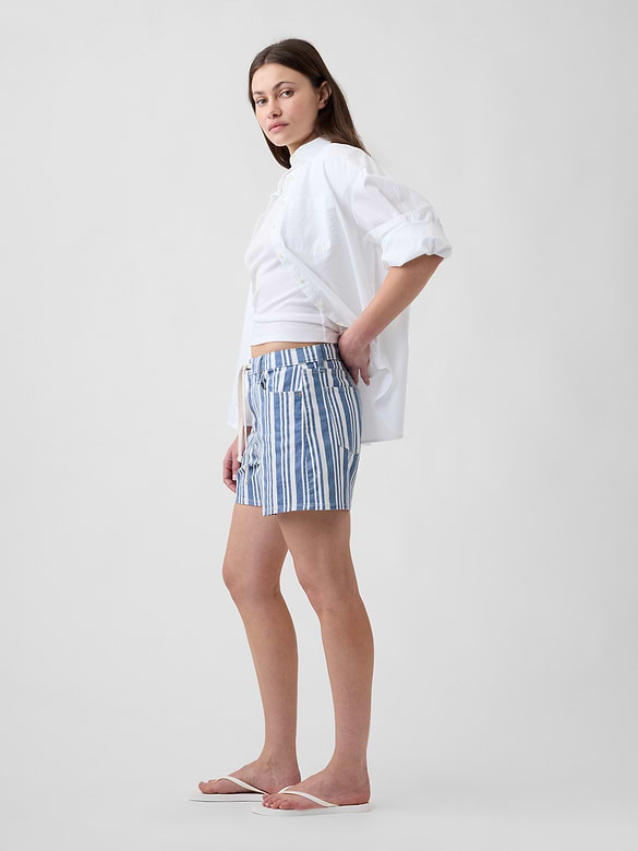 Drawstring Denim Midi Shorts
