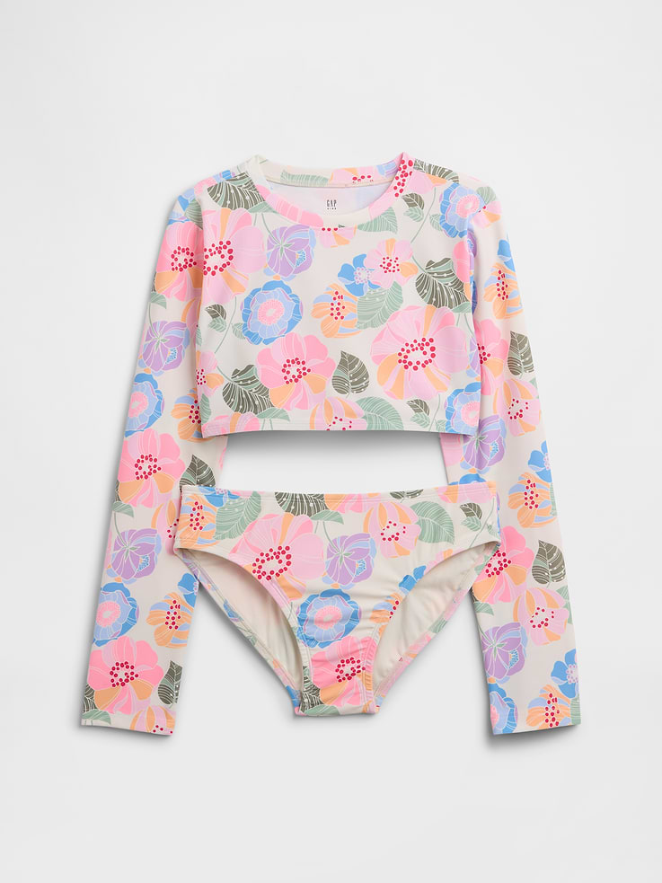 Image number 1 showing, Kids Cropped Swim Print Two-Piece