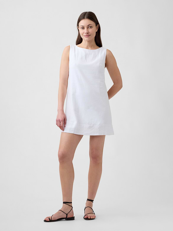 Linen-Blend Apron Mini Dress