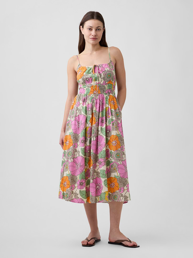 Image number 1 showing, Smocked Tie-Front Midi Dress