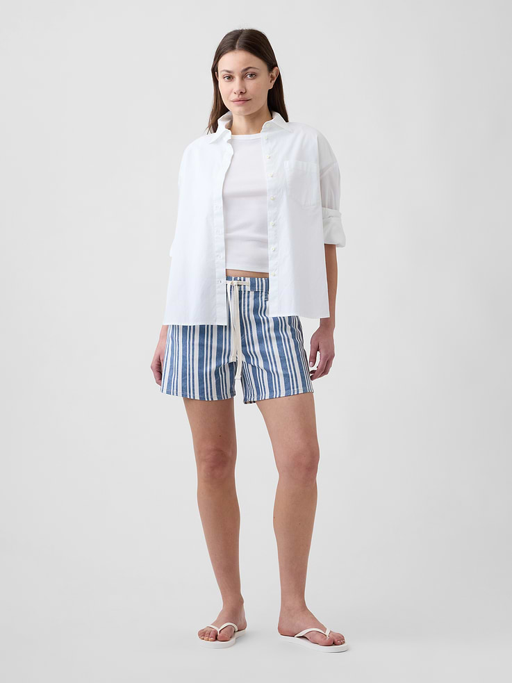Image number 1 showing, Drawstring Denim Midi Shorts