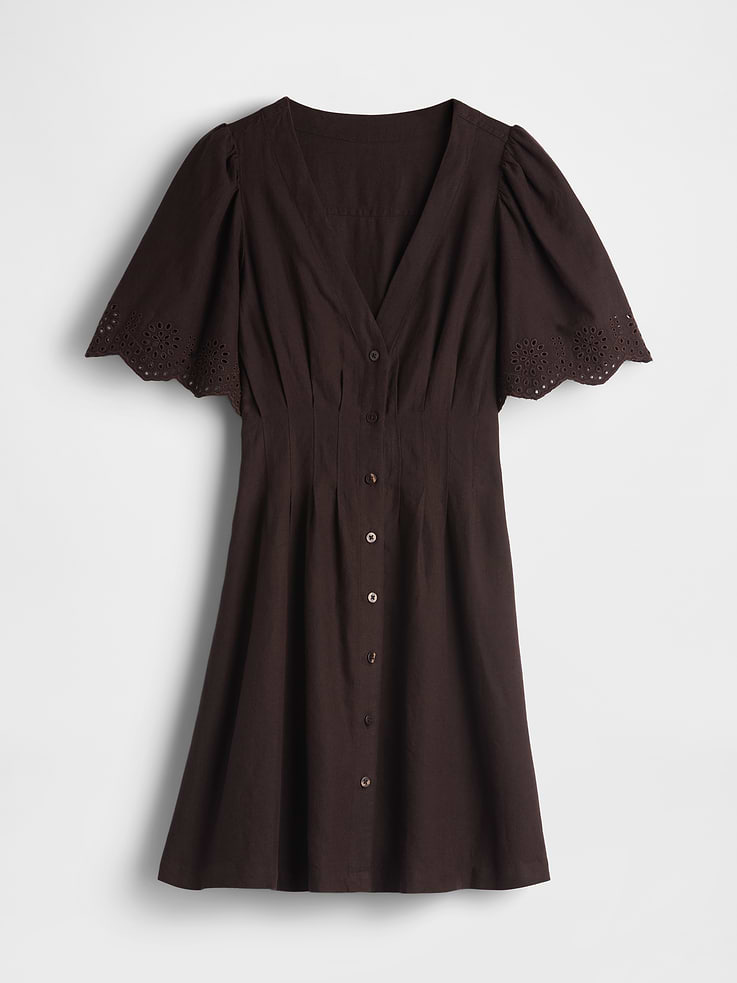 Image number 5 showing, Linen-Blend Cinched Mini Shirtdress