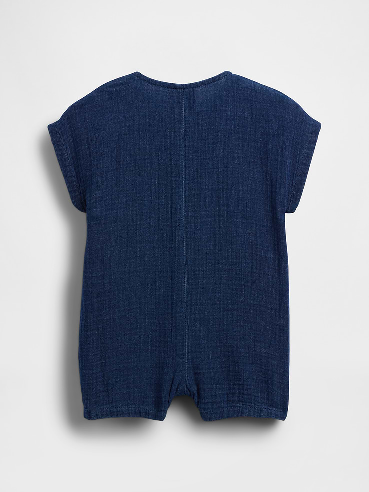 Image number 2 showing, Baby Cotton Gauze Denim Shorty One-Piece