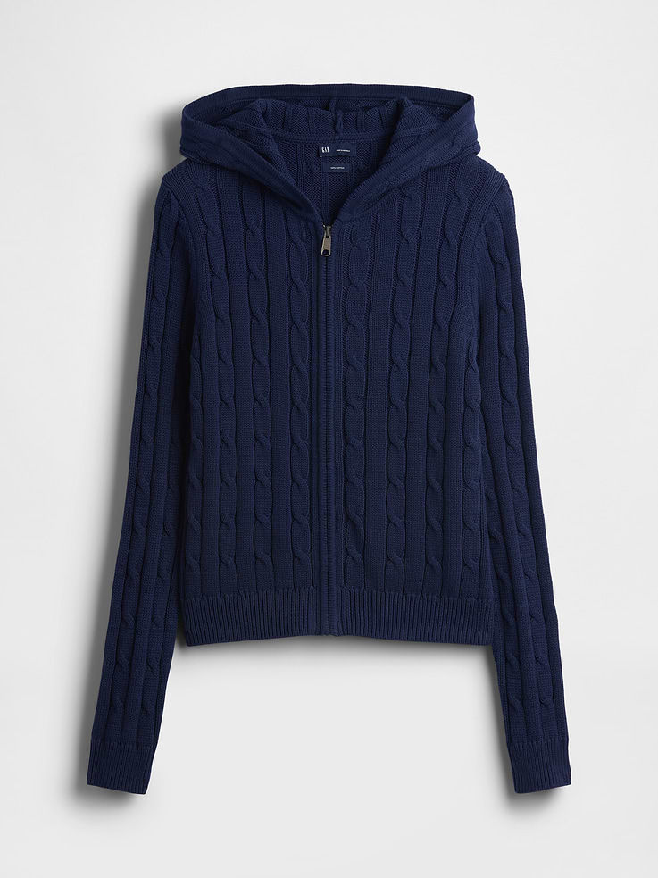 Image number 6 showing, 100% Cotton Cable-Knit Zip Cardigan