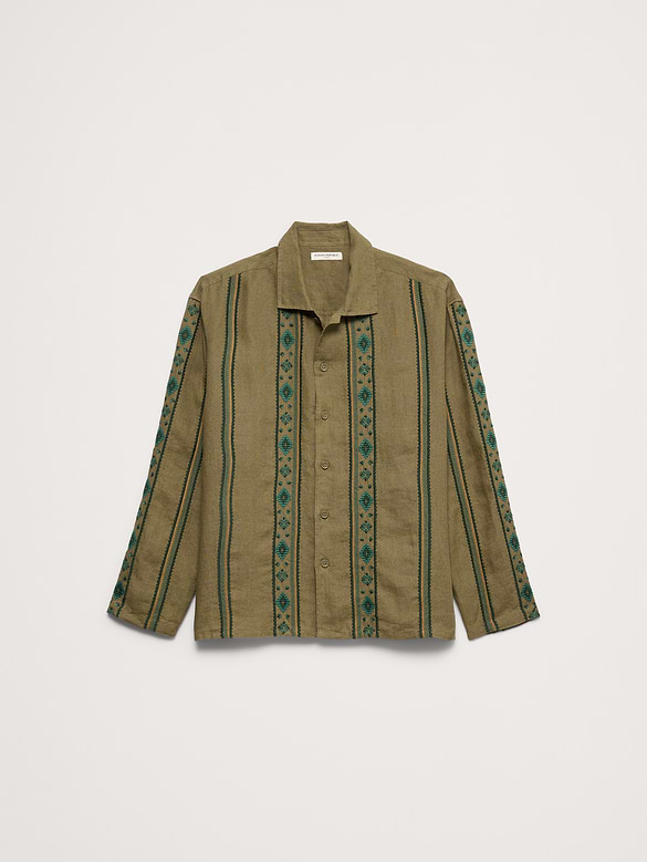 Relaxed-Fit Embroidered Linen Long-Sleeve Resort Shirt