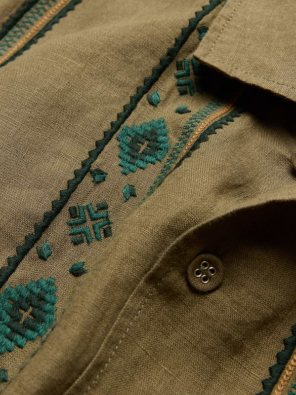 Relaxed-Fit Embroidered Linen Long-Sleeve Resort Shirt