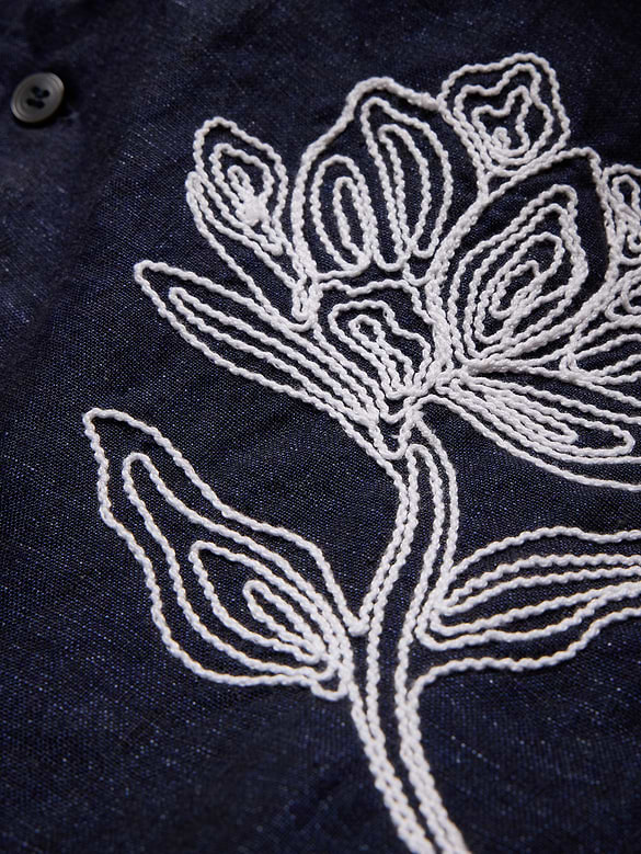 Standard-Fit Embroidered Linen Resort Shirt