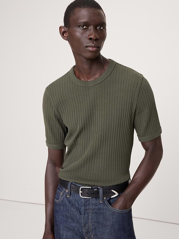 Ribbed Stretch-Cotton Crew-Neck T-Shirt