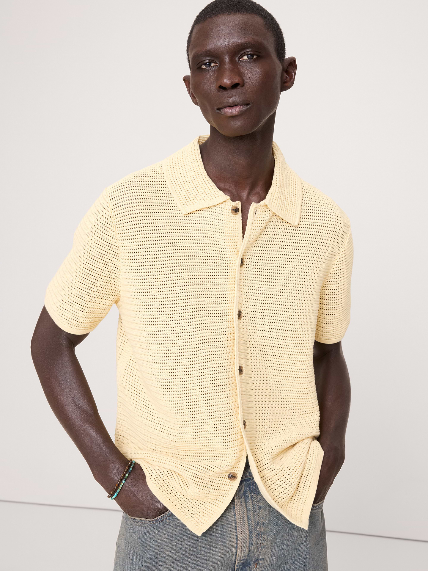 Image number 1 showing, Cotton Mesh Polo Cardigan
