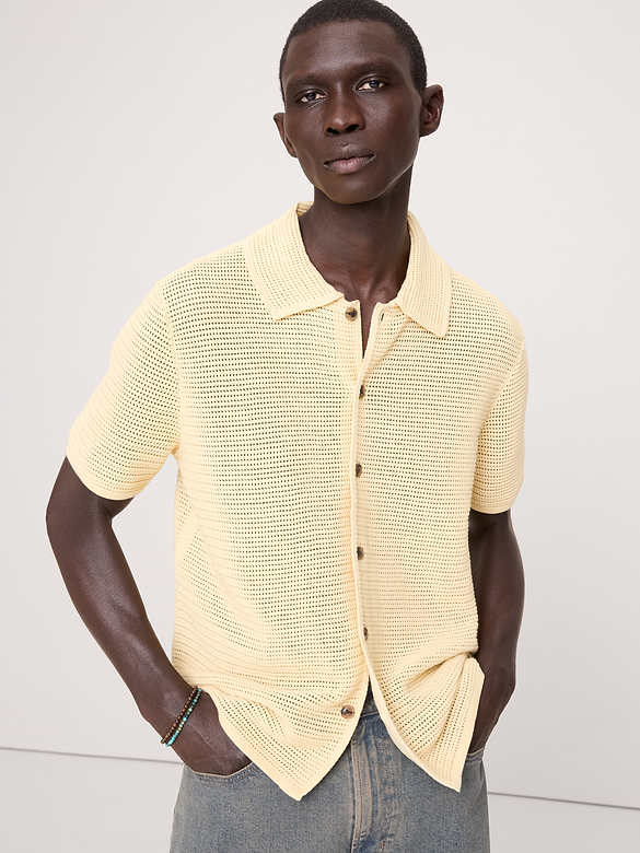 Cotton Mesh Polo Cardigan