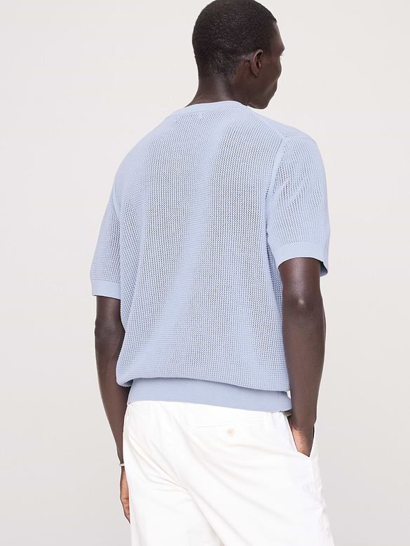 Cotton-Silk Short-Sleeve Henley Sweater
