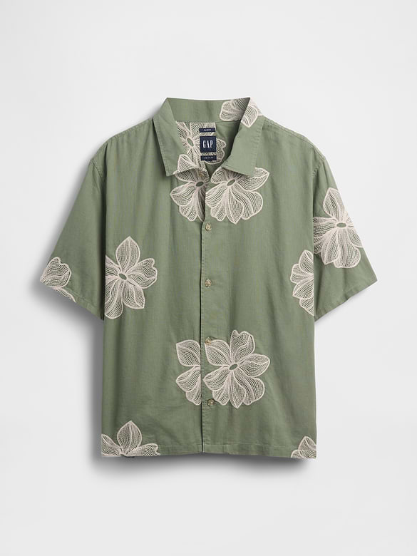 Linen-Cotton Relaxed Straight-Hem Shirt