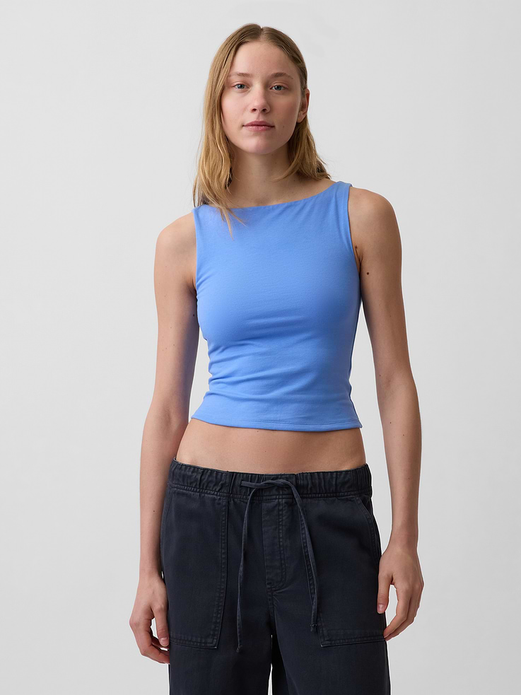 Image number 1 showing, CloseKnit Jersey Boatneck Crop Tank Top