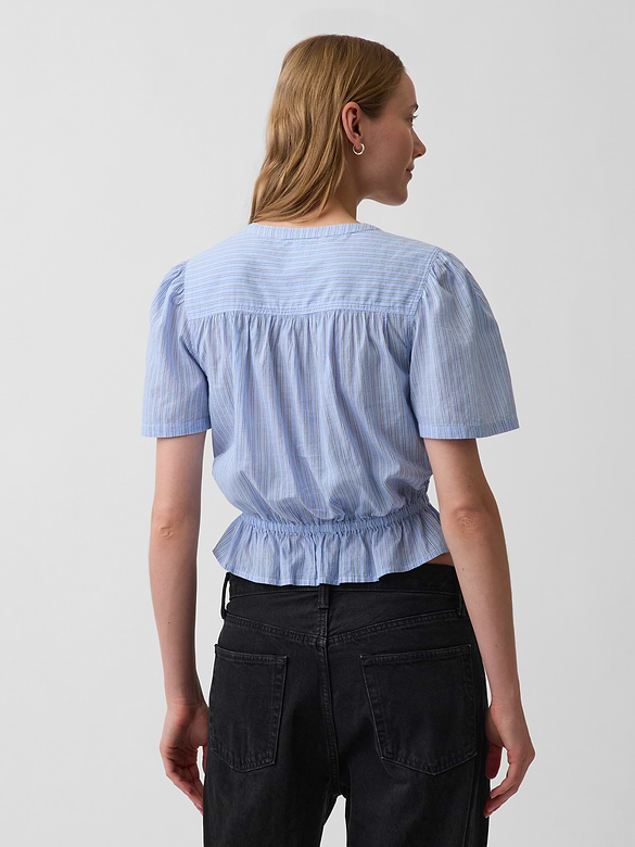 Button-Front Crop Peplum Top