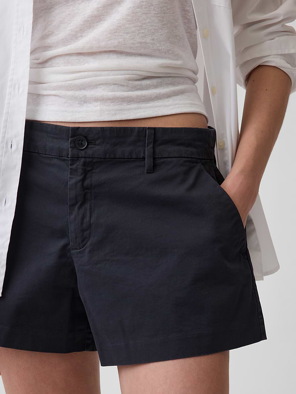 Mid Rise Khaki Shorts