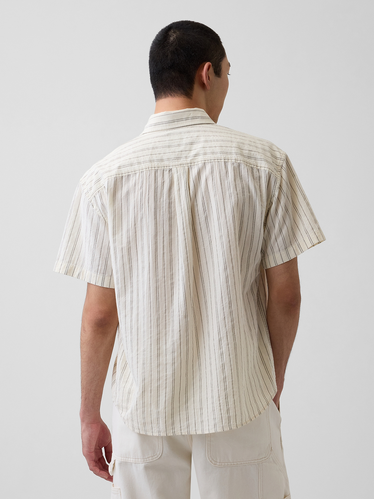 Seersucker Stripe Relaxed Curved-Hem Shirt | Gap