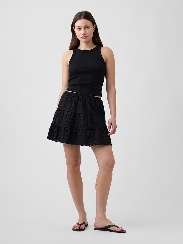 Tiered Eyelet Mini Skirt