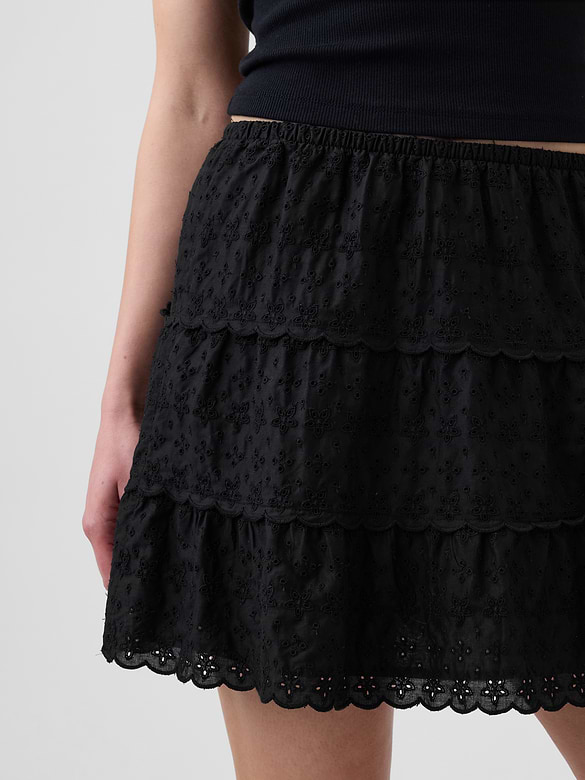 Tiered Eyelet Mini Skirt