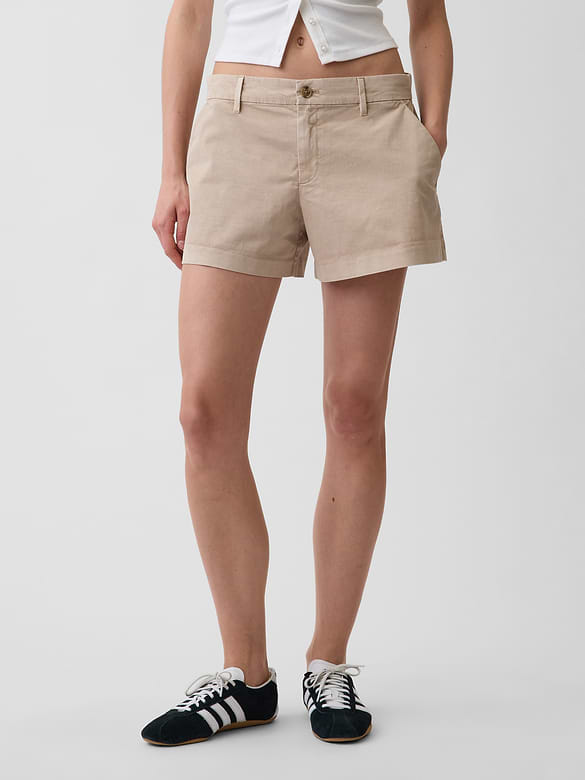 Mid Rise Khaki Shorts