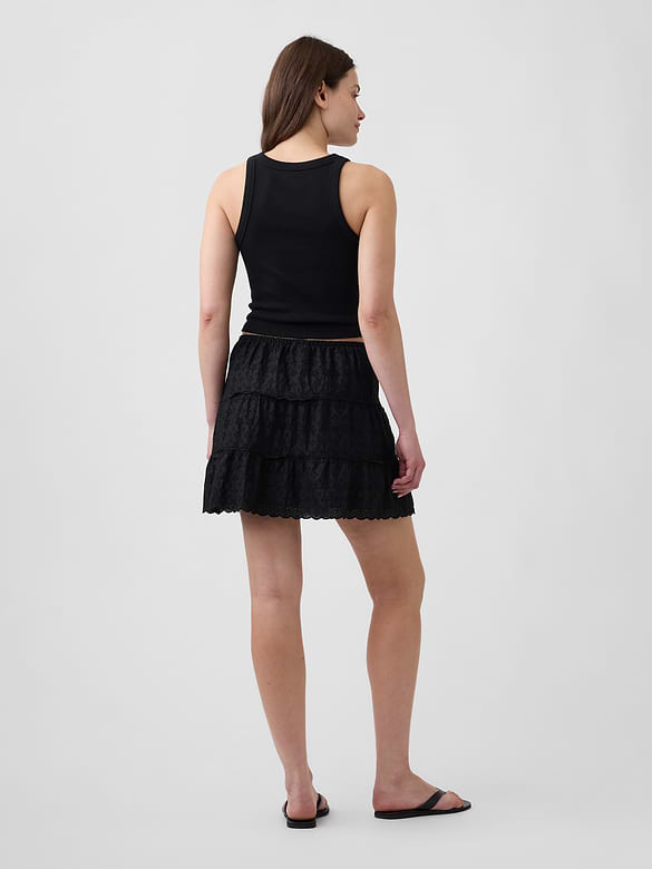 Tiered Eyelet Mini Skirt