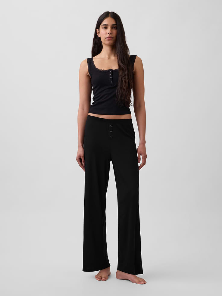 Image number 2 showing, Mini Rib Lace Henley PJ Tank Top