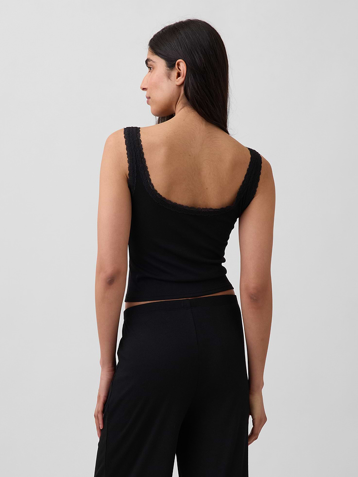Image number 3 showing, Mini Rib Lace Henley PJ Tank Top