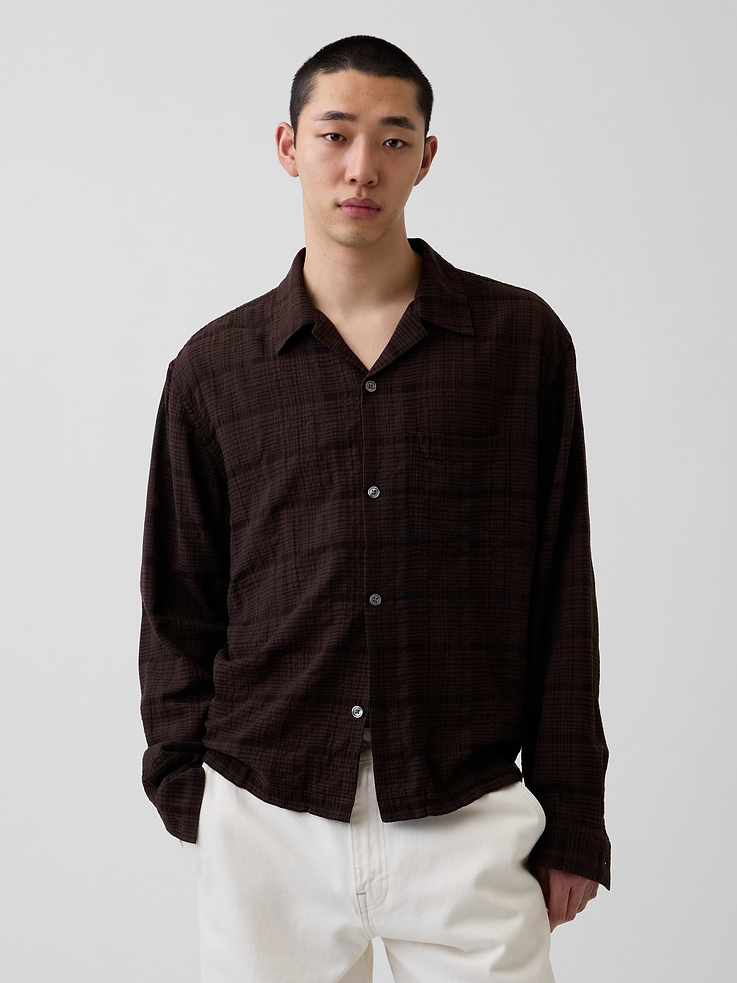 Image number 1 showing, Relaxed Straight-Hem Seersucker Shirt