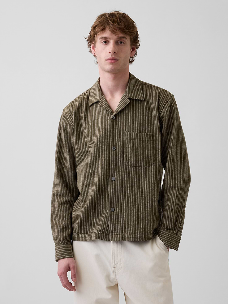 Image number 1 showing, Dobby Stripe Relaxed Straight-Hem Shirt