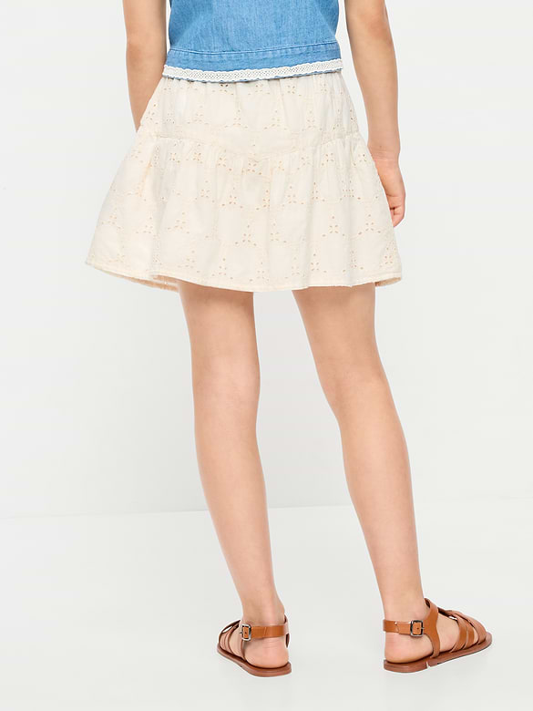 Textured Eyelet Buttoned Skirt for Girls
