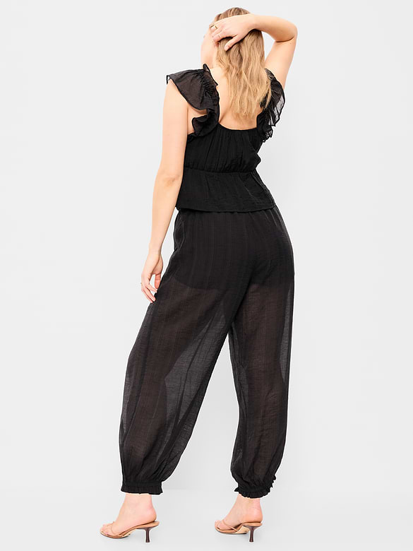 High-Waisted Sheer Chiffon Harem Pants