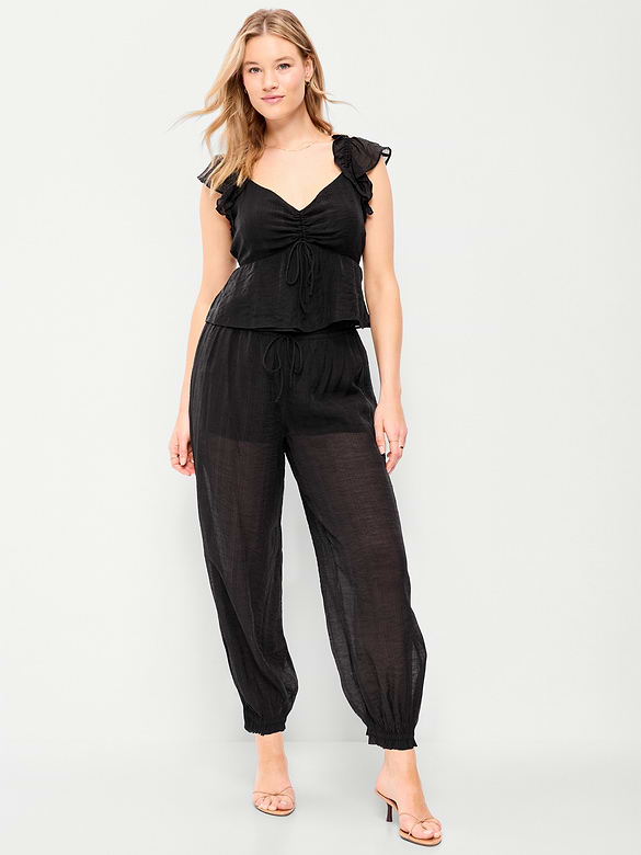 High-Waisted Sheer Chiffon Harem Pants