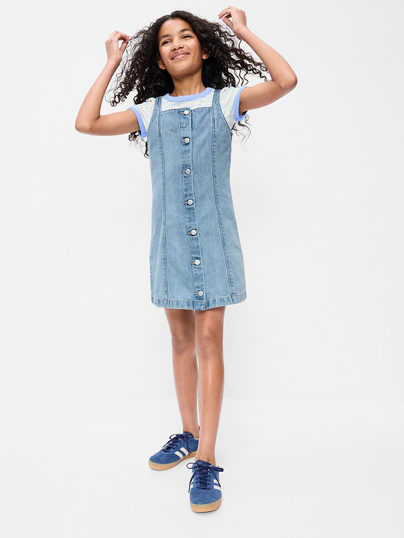 Robe ajustée et évasée en denim à manches longues et devant boutonné pour fille