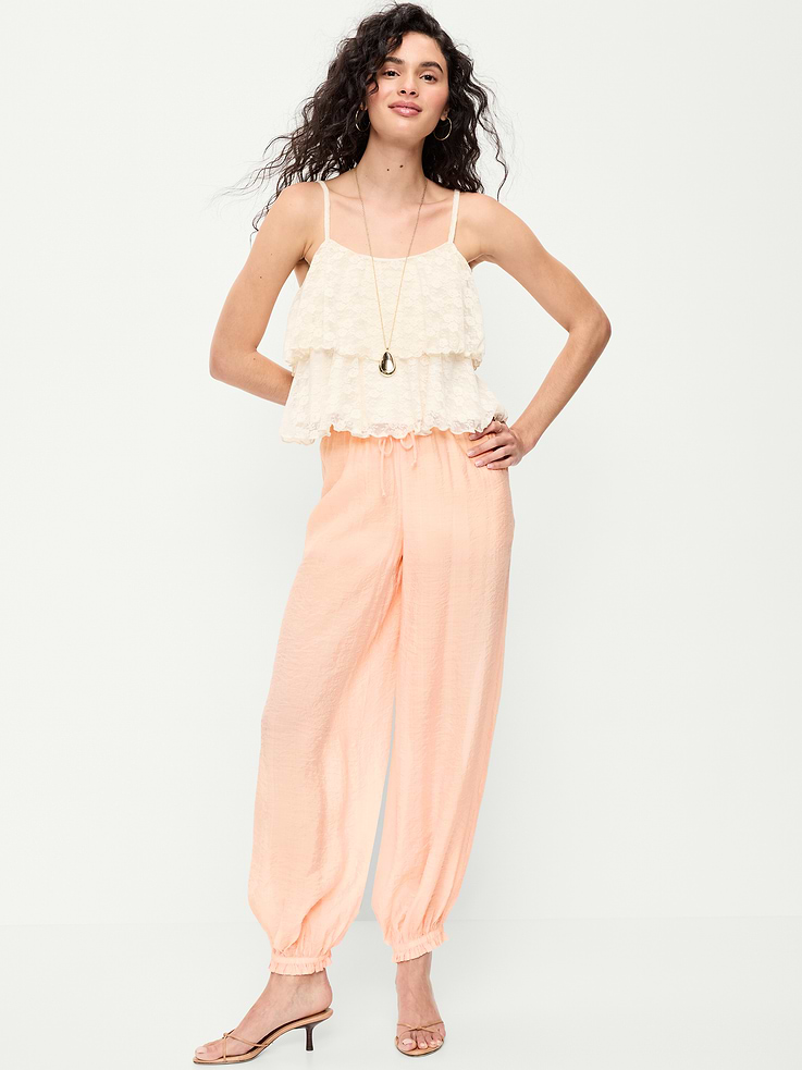 Image number 1 showing, High-Waisted Sheer Chiffon Harem Pants