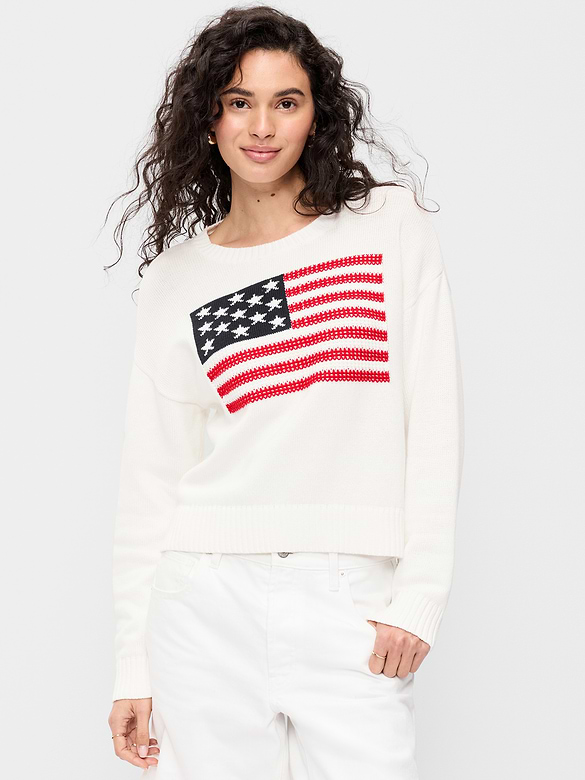 Seaside Cotton Long-Sleeve Flag Sweater