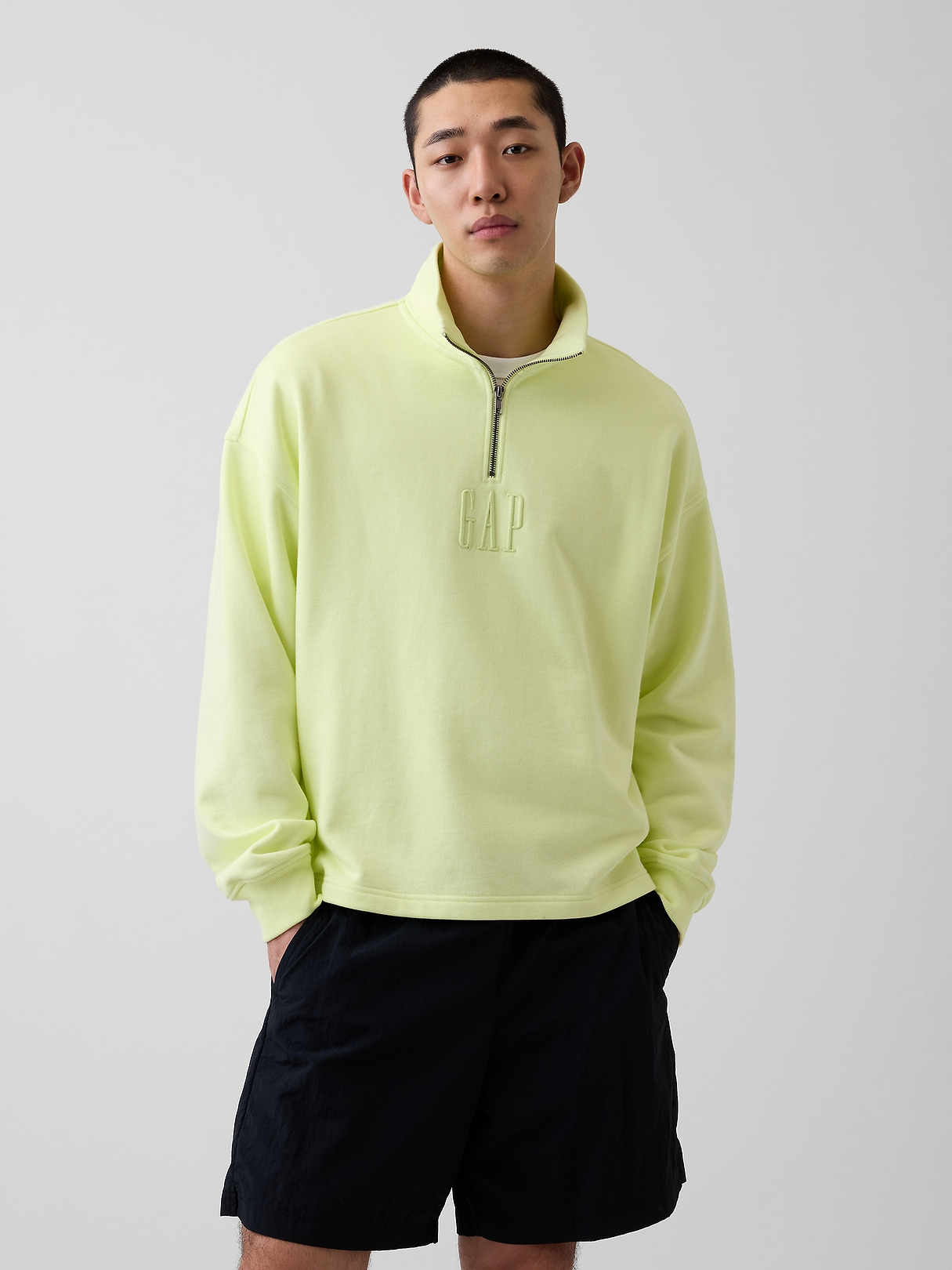 Heavyweight Oversized Logo Quarter-Zip Pullover | Gap