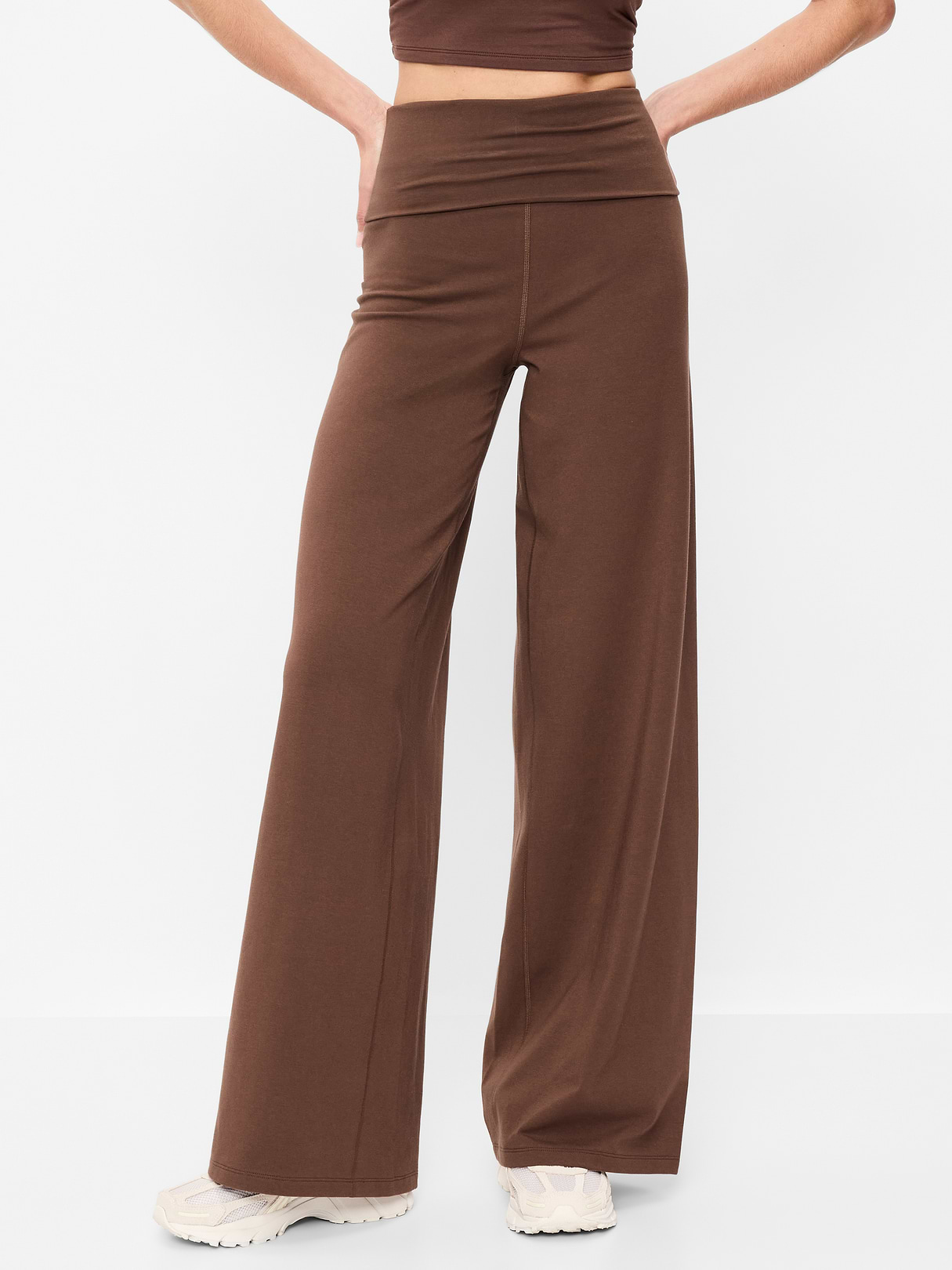 High-Waisted PowerChill Fold-Over Wide-Leg Pants - Peppercorn by Old Navy