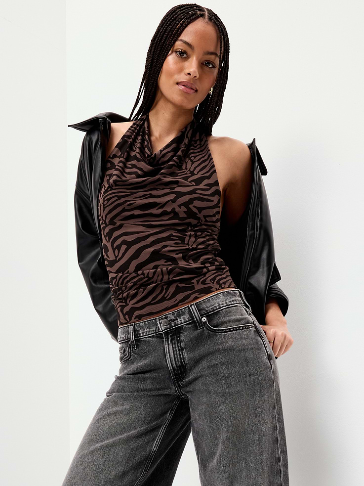Image 1 of 5, cowl neck, halter tie at neck, built-in bra, Product #893400
