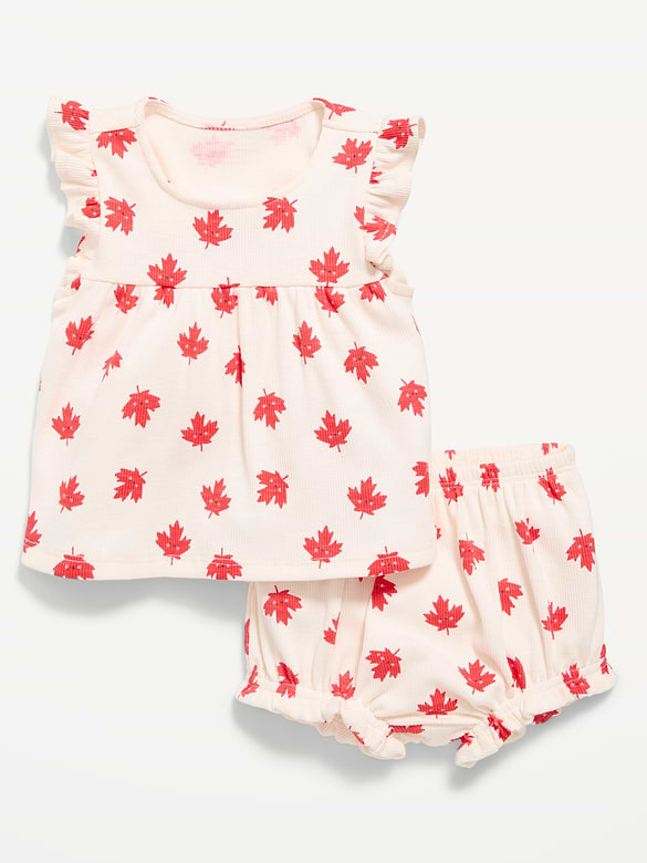 Ribbed Flutter-Sleeve Top and Shorts Set for Baby