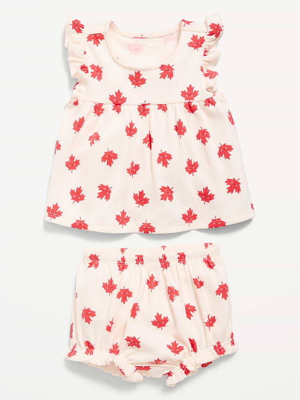 Ribbed Flutter-Sleeve Top and Shorts Set for Baby